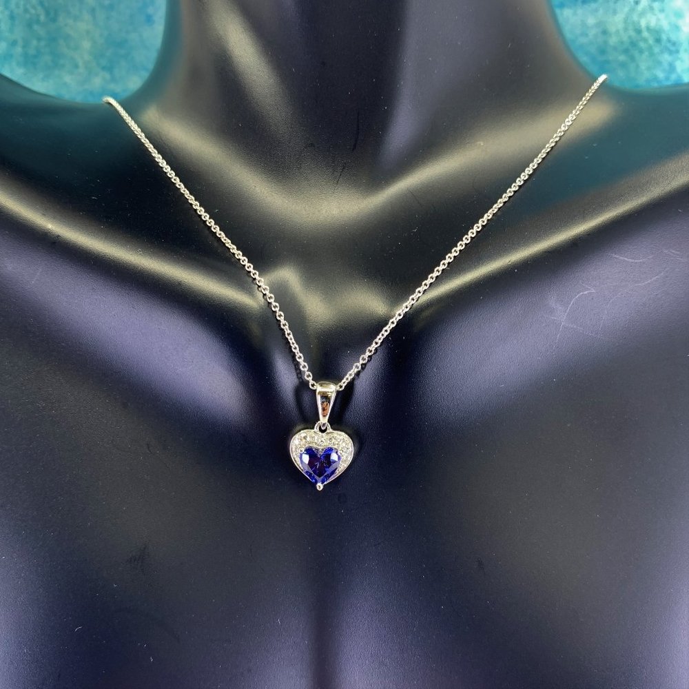 14K Gold Blue Sapphire & Diamond Pendant